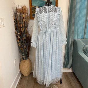 3XL Simplee Plus Powder Blue Lace Chiffon Polka Dot Flowy Dress